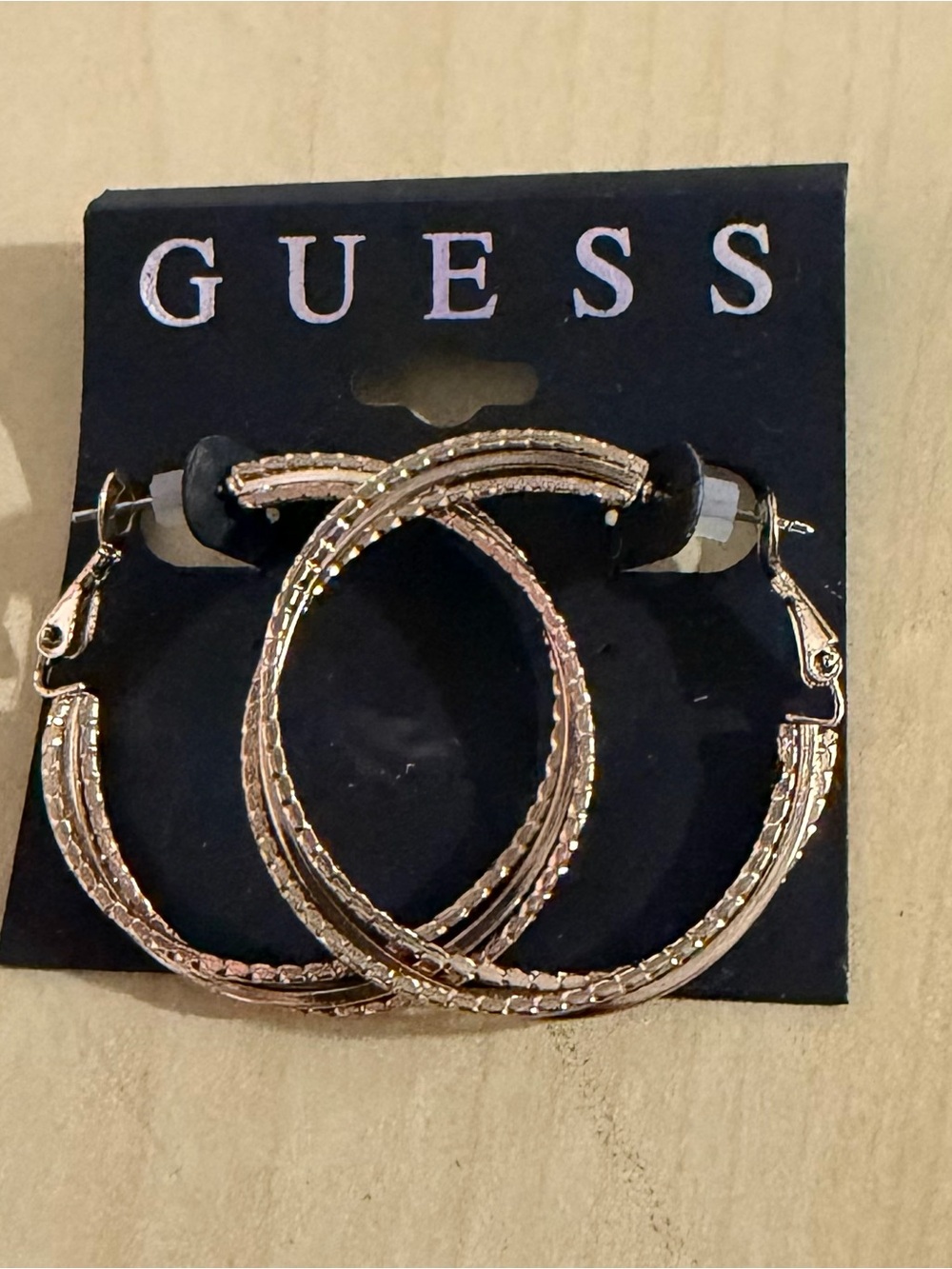 GUESS Gold Textured Hoop Earrings